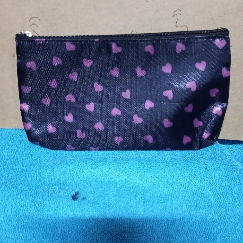 Heart Patterned Black and Purple Women's Makeup Bag